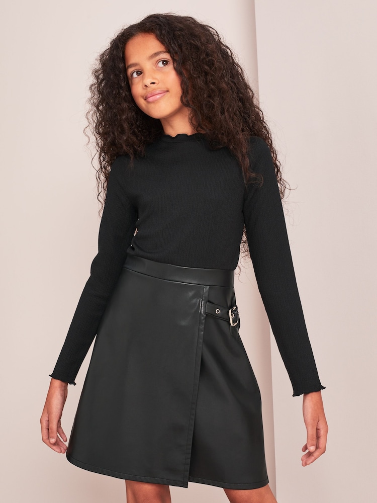 Lipsy Black 2in1 PU Dress - Image 1 of 4