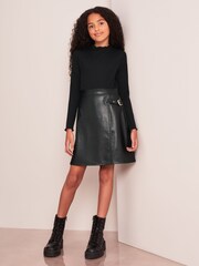 Lipsy Black 2in1 PU Dress - Image 2 of 4