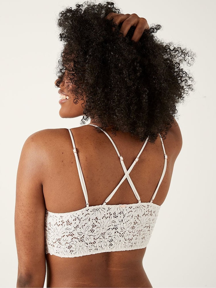 Victoria's Secret PINK Coconut White Lace Strappy Back Longline Bralette - Image 2 of 4