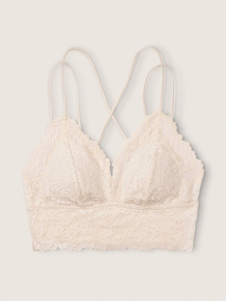 Victoria's Secret PINK Coconut White Lace Strappy Back Longline Bralette - Image 4 of 4