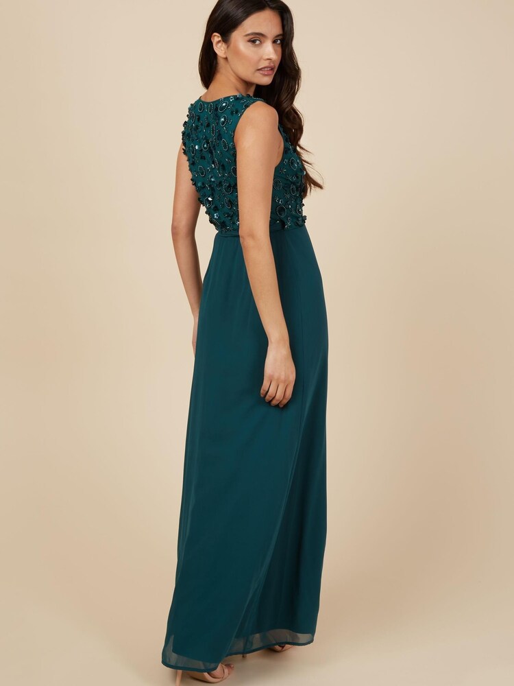 Little Mistress Emerald Green Tie Maxi Embellished Dress - Image 2 of 4 Little Mistress Emerald Green Tie Maxi Embellished Dress - Image 2 of 4