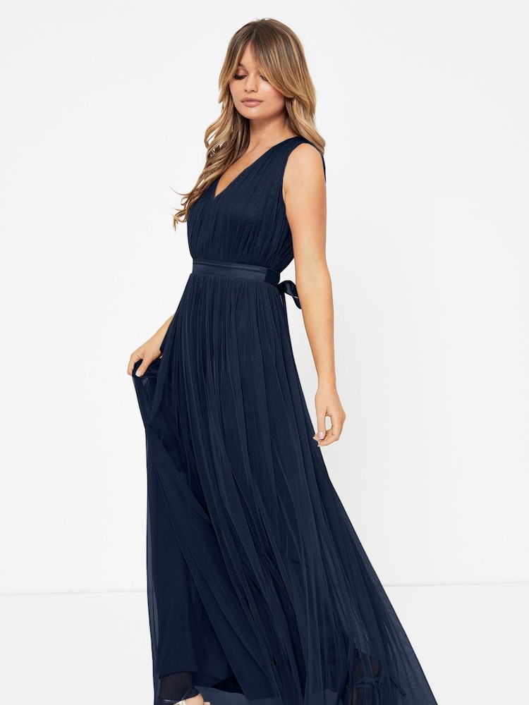 Anaya With Love Navy Blue Petite Bow Back Wide Strap Maxi Dress - Image 1 of 4