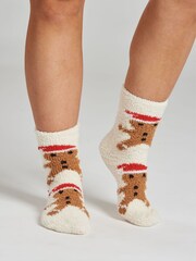 Loungeable Red 3 Pack Gingerbread And Tartan Print Socks - Image 1 of 2