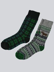 Loungeable Grey Men's 2 Pack Fairisle & Checked Socks - Image 1 of 4