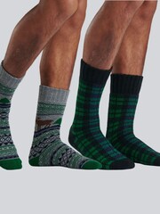 Loungeable Grey Men's 2 Pack Fairisle & Checked Socks - Image 2 of 4