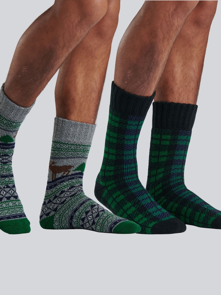 Loungeable Grey Men's 2 Pack Fairisle & Checked Socks - Image 2 of 4