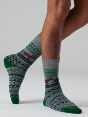 Loungeable Grey Men's 2 Pack Fairisle & Checked Socks - Image 3 of 4