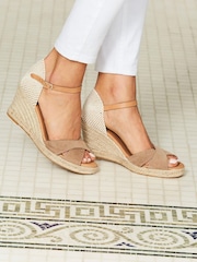 Sosandar Taupe Tie Ankle Mid Wedge Espadrille Canvas - Image 1 of 3