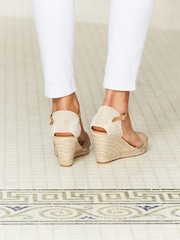 Sosandar Taupe Tie Ankle Mid Wedge Espadrille Canvas - Image 3 of 3