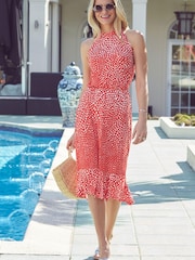 Sosandar Red Halterneck Spot Sun Dress - Image 1 of 6