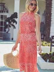 Sosandar Red Halterneck Spot Sun Dress - Image 3 of 6