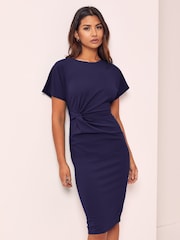 Lipsy Navy Twist Side Round Neck Midi Dress - Image 1 of 4