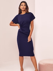 Lipsy Navy Twist Side Round Neck Midi Dress - Image 3 of 4