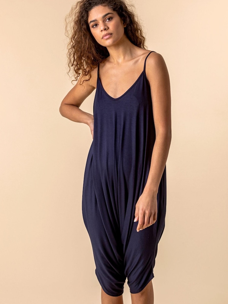 Roman Navy Cropped V-Neck Hareem Jumpsuit - Image 1 of 4