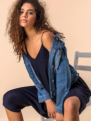 Roman Navy Cropped V-Neck Hareem Jumpsuit - Image 4 of 4