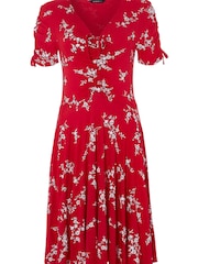 Roman Red Floral V Neck Tea Dress - Image 4 of 4