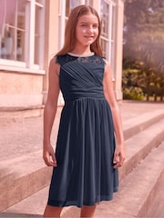 Lipsy Navy Blue Embellished Neck Occasion Dress - Image 1 of 3