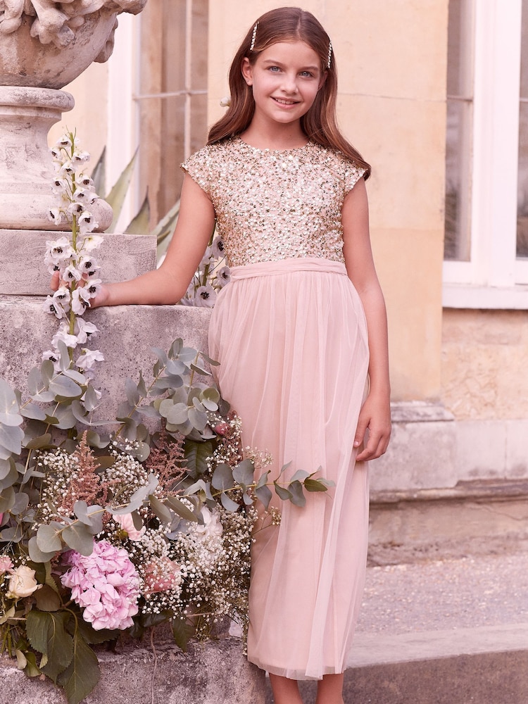 Lipsy Blush Pink Sequin Bodice Occasion Maxi Dress - Image 1 of 4