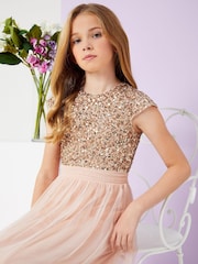 Lipsy Blush Pink Sequin Bodice Occasion Maxi Dress - Image 3 of 4