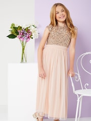 Lipsy Blush Pink Sequin Bodice Occasion Maxi Dress - Image 4 of 4