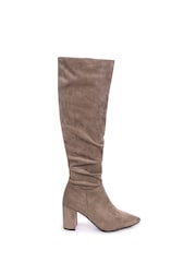 Linzi Brown Bonnie Faux Suede Block Heel Knee High Ruched Boot With Pointed Toe - Image 2 of 5