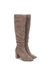 Linzi Brown Bonnie Faux Suede Block Heel Knee High Ruched Boot With Pointed Toe - Image 3 of 5