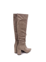 Linzi Brown Bonnie Faux Suede Block Heel Knee High Ruched Boot With Pointed Toe - Image 5 of 5