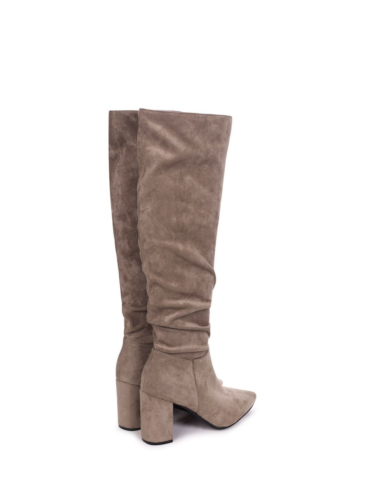 Linzi Brown Bonnie Faux Suede Block Heel Knee High Ruched Boot With Pointed Toe - Image 5 of 5