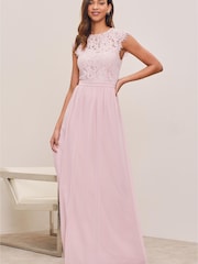 Lipsy Pink Lace Top Bridesmaid Maxi Dress - Image 1 of 4