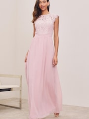 Lipsy Pink Lace Top Bridesmaid Maxi Dress - Image 3 of 4