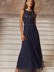 Lipsy Navy Natalie Hand Embellished Bridesmaid Maxi Dress - Image 1 of 3