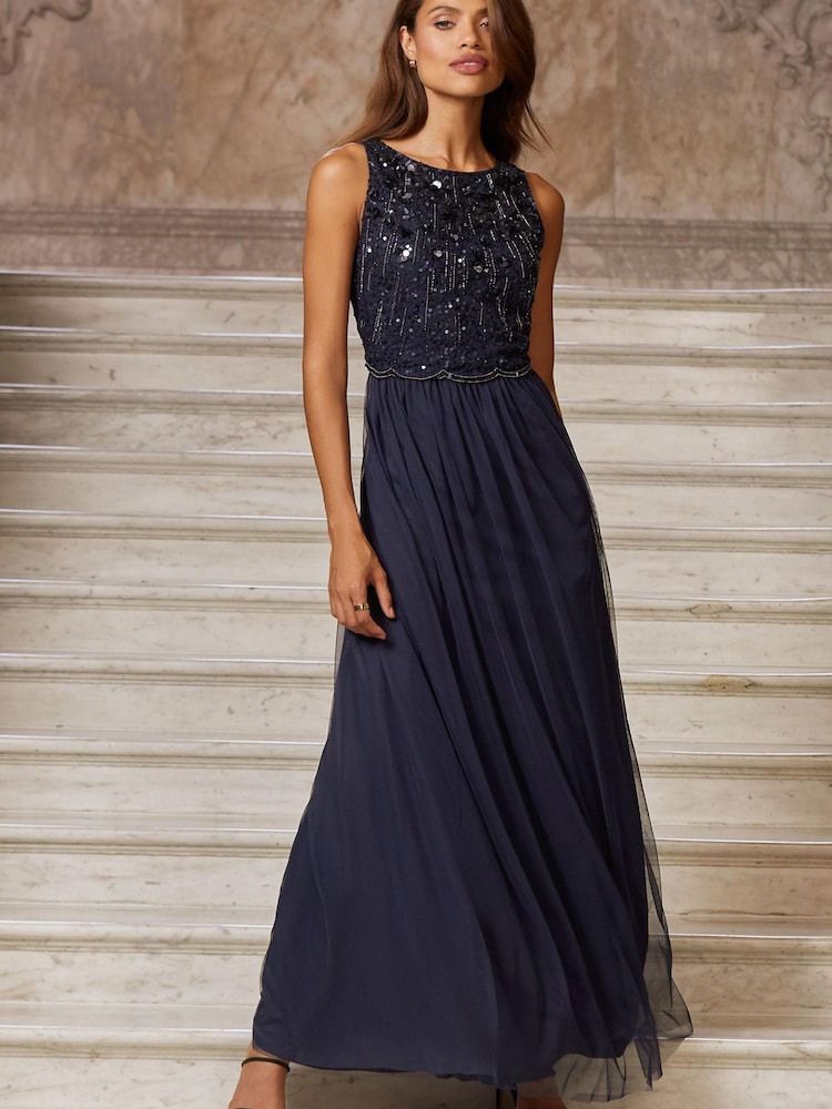 Lipsy Navy Natalie Hand Embellished Bridesmaid Maxi Dress - Image 1 of 3