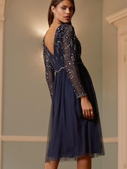 Lipsy Navy Natalie Embellished Sleeved Bridesmaid Midi Dress - Image 2 of 4