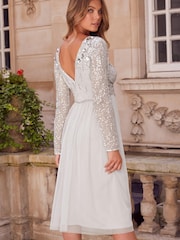 Lipsy Silver Natalie Embellished Sleeved Bridesmaid Midi Dress - Image 2 of 4