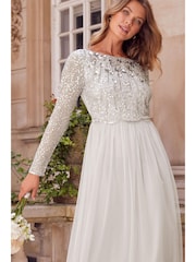 Lipsy Silver Natalie Embellished Sleeved Bridesmaid Midi Dress - Image 3 of 4