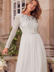 Lipsy Silver Natalie Embellished Sleeved Bridesmaid Midi Dress - Image 4 of 4