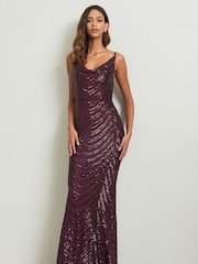 Lipsy Red Paige Sequin Cami Cowl Bridesmaid Dress - Image 1 of 4