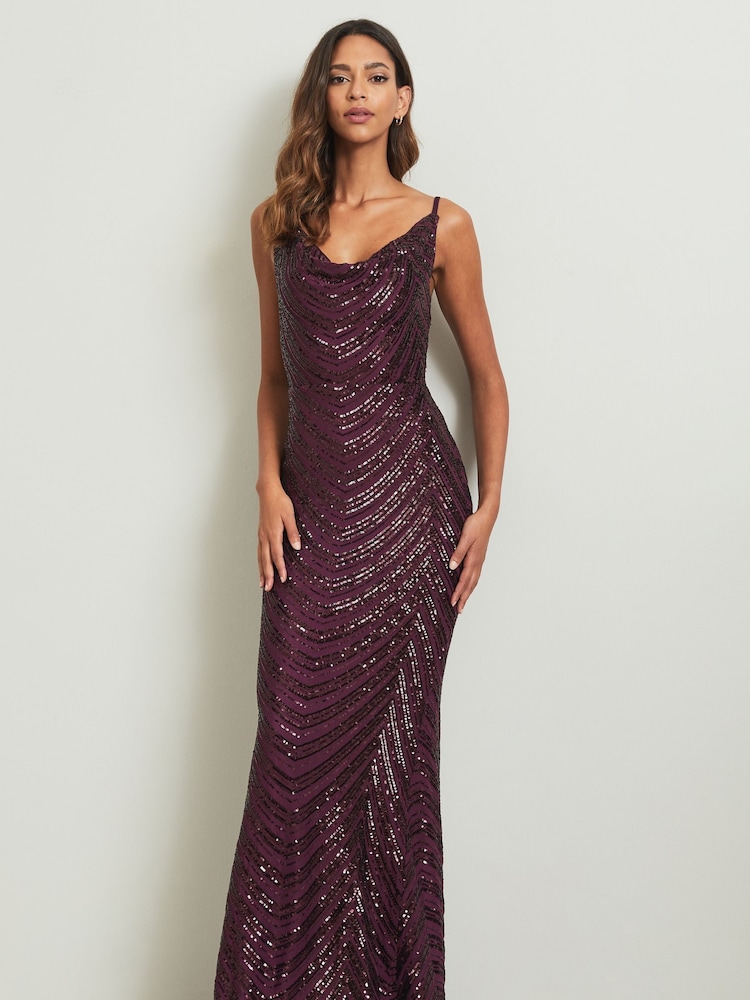 Lipsy Red Paige Sequin Cami Cowl Bridesmaid Dress - Image 1 of 4