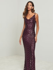 Lipsy Red Paige Sequin Cami Cowl Bridesmaid Dress - Image 4 of 4