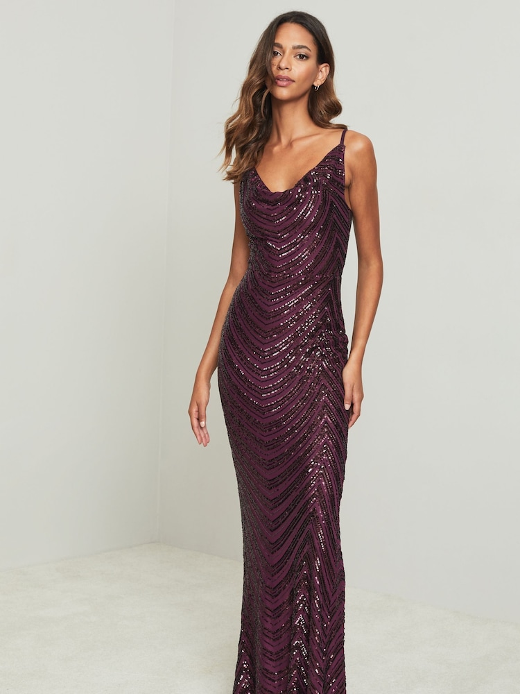 Lipsy Red Paige Sequin Cami Cowl Bridesmaid Dress - Image 4 of 4