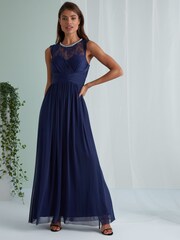 Lipsy Navy Elsa Lace Trim Bridesmaid Dress - Image 1 of 4