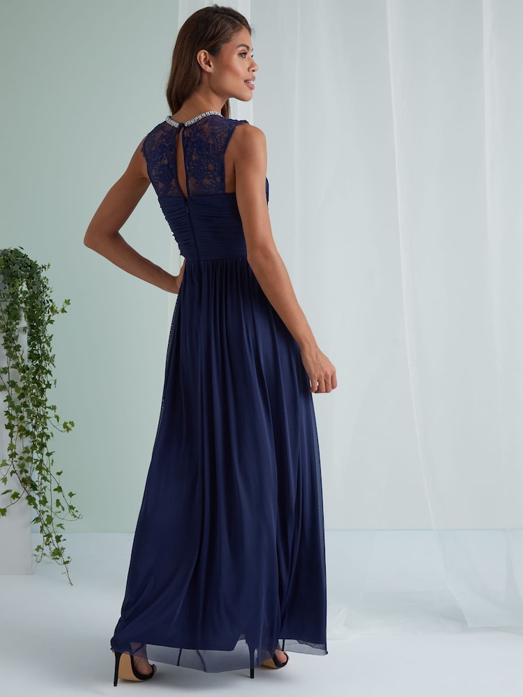 Lipsy Navy Elsa Lace Trim Bridesmaid Dress - Image 2 of 4