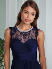 Lipsy Navy Elsa Lace Trim Bridesmaid Dress - Image 3 of 4
