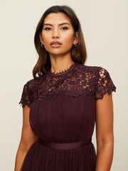 Lipsy Red Lace Top Tulle Bridesmaid Maxi Dress - Image 3 of 4