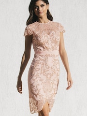 Lipsy Nude Premium Embellished Midi Dress - Image 1 of 4