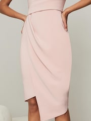 Lipsy Nude Halter Neck Asymmetric Bodycon Dress - Image 4 of 4
