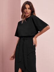 Lipsy Black Kimono Belted Midi Dress - Image 1 of 4