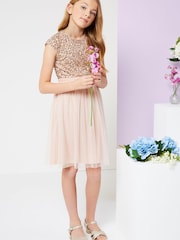 Lipsy Blush Pink Sequin Bodice Midi Occasion Dress - Image 2 of 3