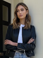 Lipsy Black Petite Faux Leather Collarless Jacket - Image 3 of 3