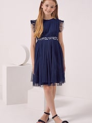 Maya Navy Blue Embellished Waist Tulle Party Dress - Girls - Image 1 of 4